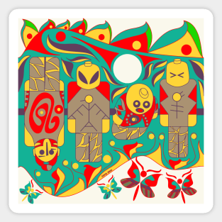 alien toys from space in mayan pattern ecopop Sticker